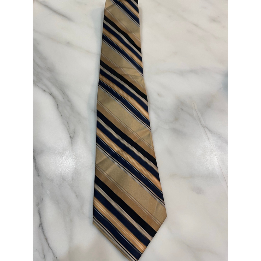 Vintage Guy Laroche Striped Silk Tie - Gold/Navy 90s Dad Office Wall Street